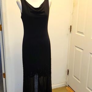 B. Darlin Formal Maxi Gown Beads Draped Neck Dress Size 11/12 Bustle